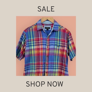 CLUB ROOM‎ Shirt Mens S
Madras Linen Cotton Button Down Short Sleeve XL